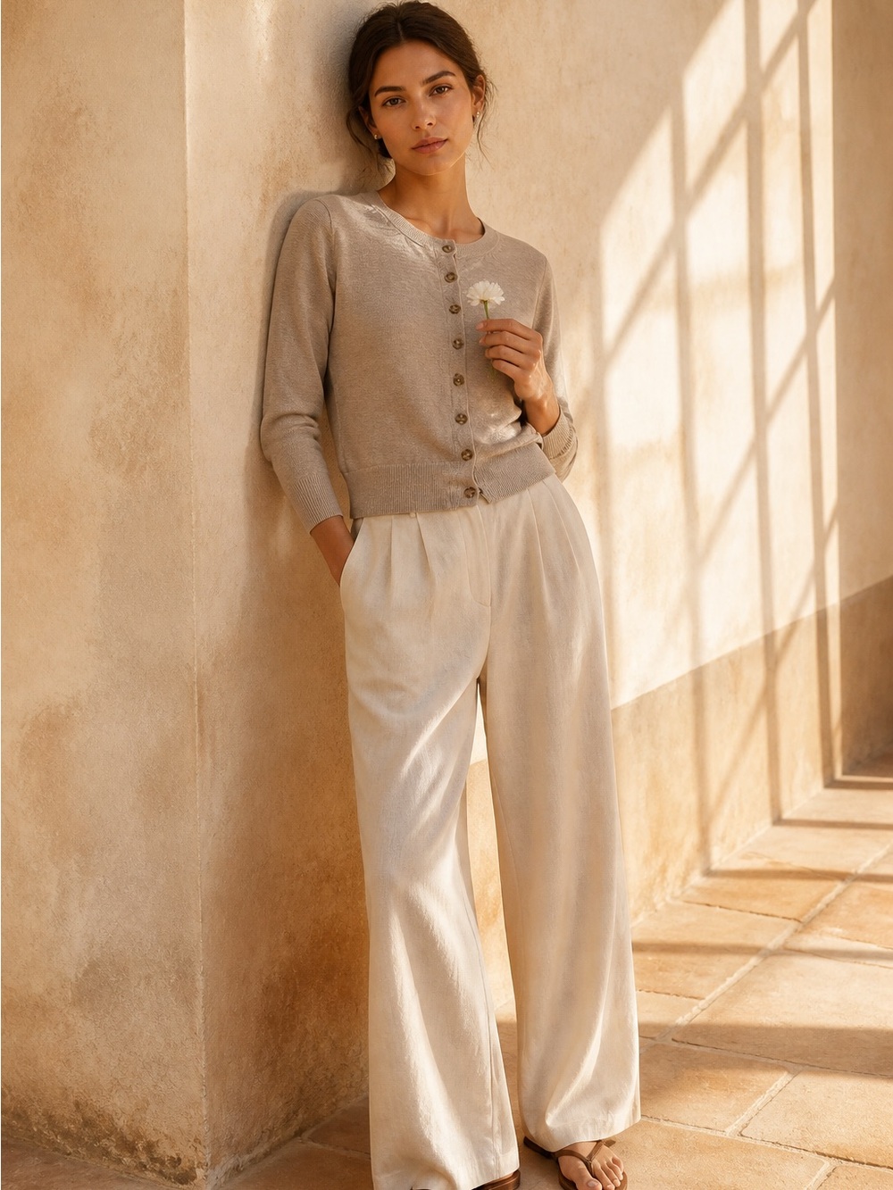 Banana Republic Beige Extra Fine Merino Wool Cardigan